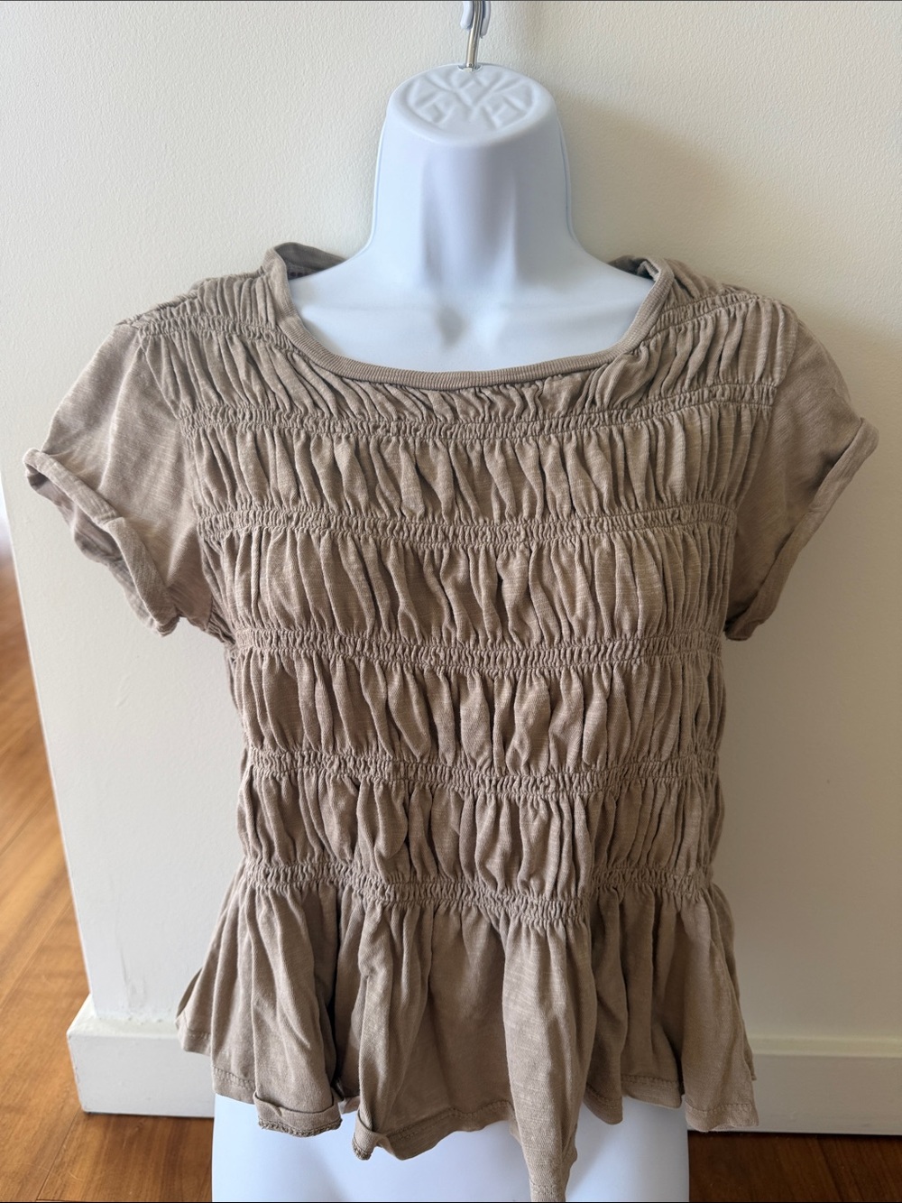Pilcro Anthropologie Smocked Peplum Short-Sleeve Sweater Top